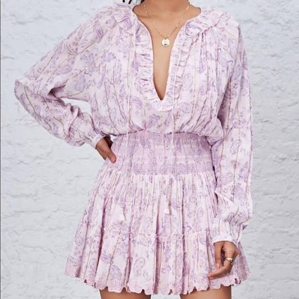 House Of Harlow Pink Paisley Smocked Mini Dress - Picture 1 of 12